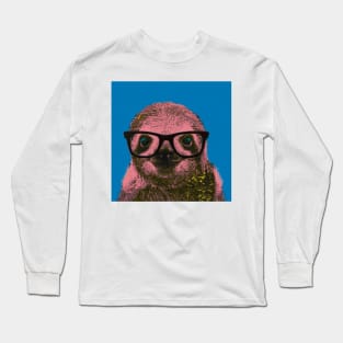 Geek Sloth in Blue Background - Print / Home Decor / Wall Art / Poster / Gift / Birthday / Sloth Lover Gift / Animal print Canvas Print Long Sleeve T-Shirt